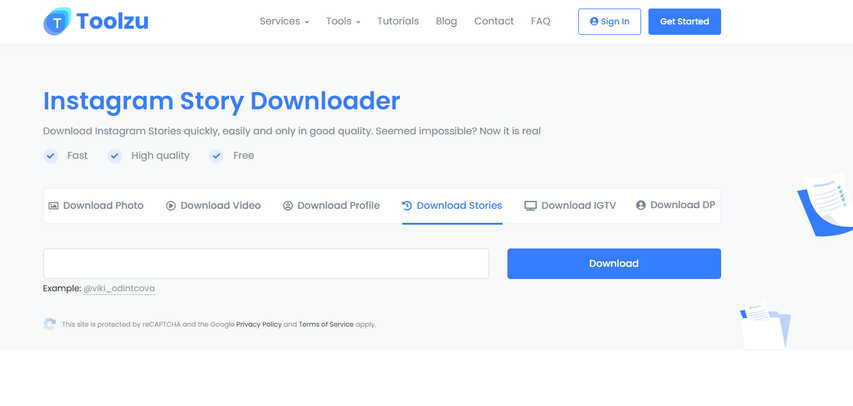 Toolzu best Instagram Story downloader