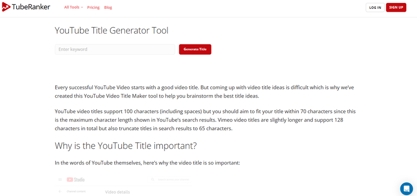 TubeRaker YouTube AI title generator
