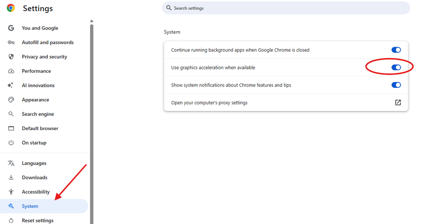 Turning on or off hardware acceleration to fix YouTube lagging