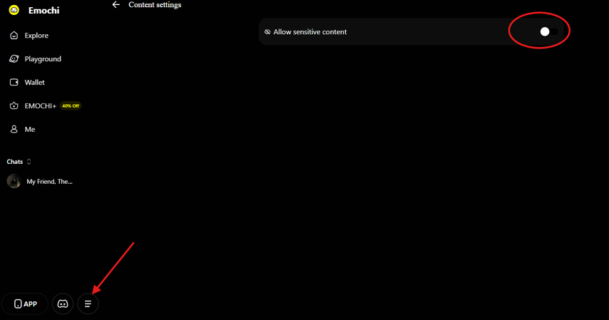Turning on unfiltered content in Emochi
