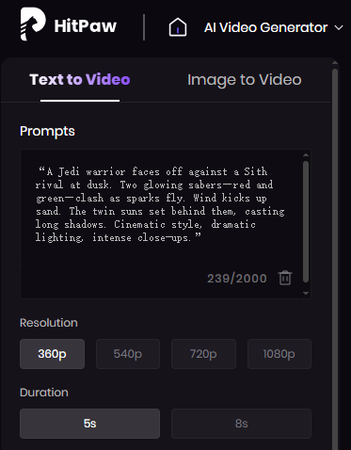 type jedi video prompt