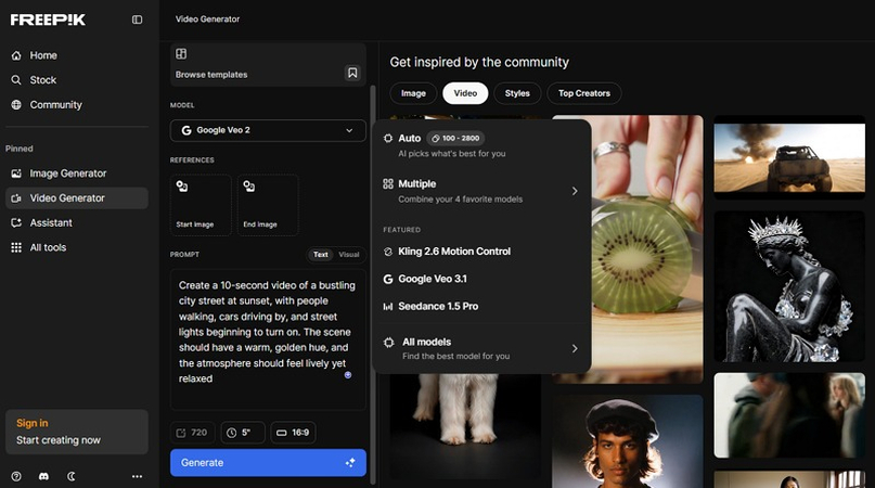 Type Text to Freepik Generate Video