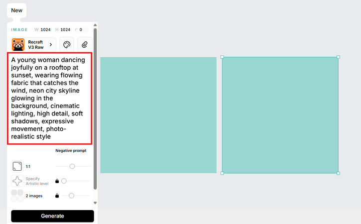 Typing text prompt in Recraft AI