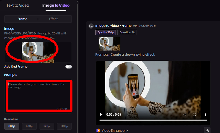 Typing text prompt to describe video output