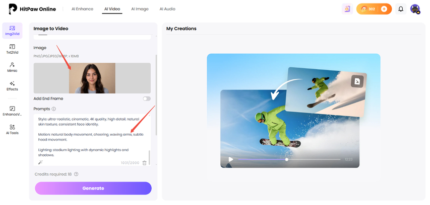upload football image and enter descriptive ai prompt