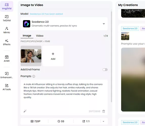 upload image and enter ai person prompt