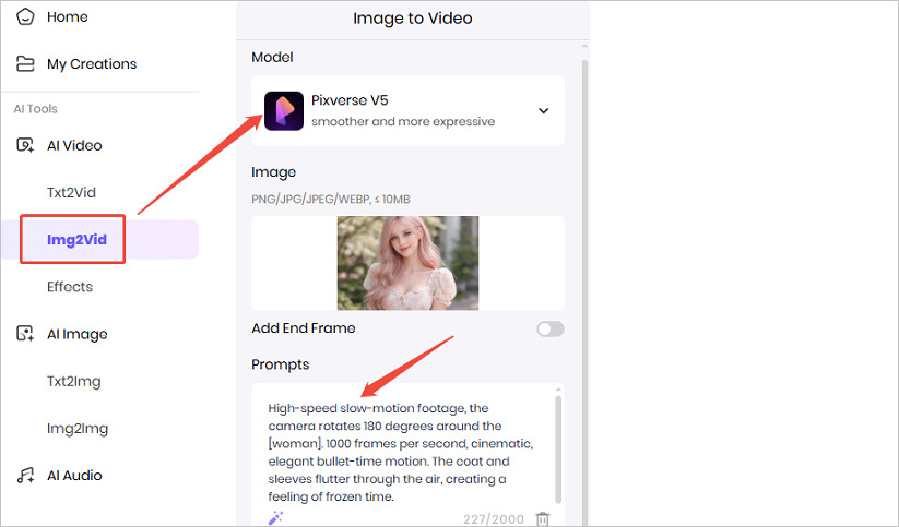 enter prompt and upload photo