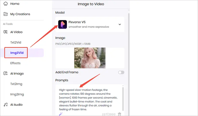 enter prompt and upload photo
