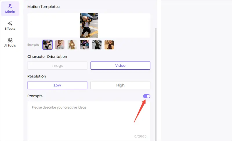 upload mimic dancing video