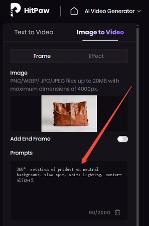 upload product photo and type prompt