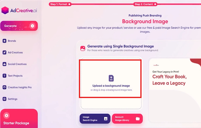 Uploading an image in Ad Creative AI
