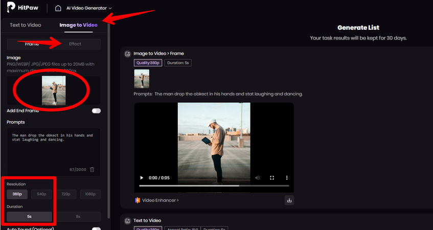 Uploading an image in HitPaw AI Video Generator