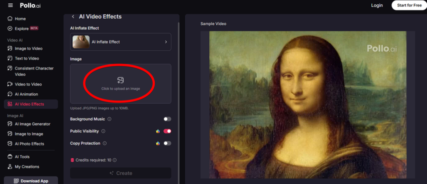 Uploading image to Pollo.ai