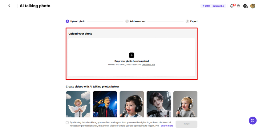 Uploading photo in Pippit AI