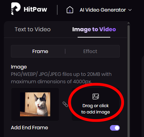 Uploading the second image after adding an end frame
