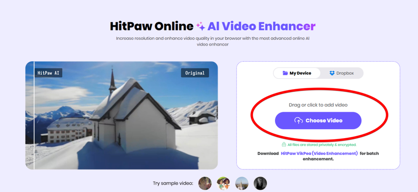 Uploading video to HitPaw Online AI Video Enhancer