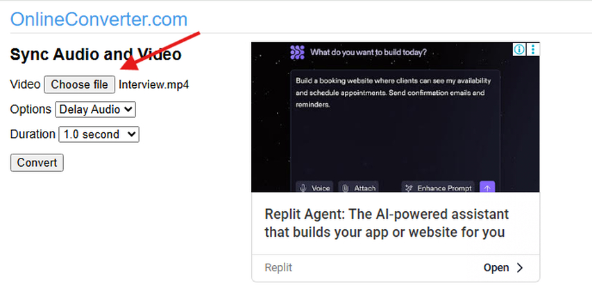 Uploading video to sync with audio in OnlineConverter