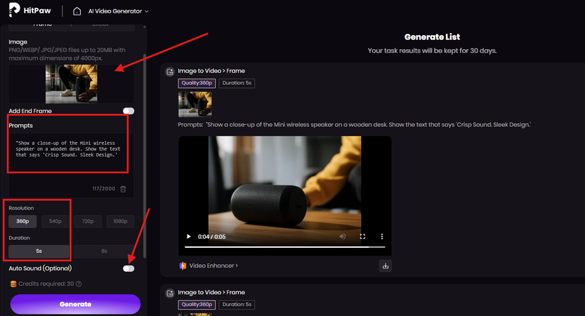 Using an image and the text prompt to create a video
