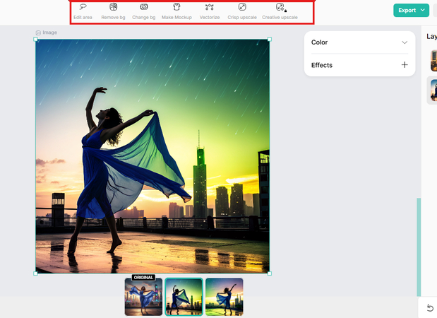 Using editing tools to refine the generated image in Recraft AI
