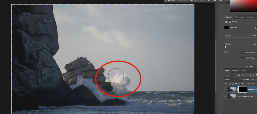 Using the brush to blend elements naturally in two pictures