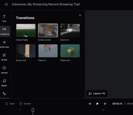 Using transitions in clips using OpusClip