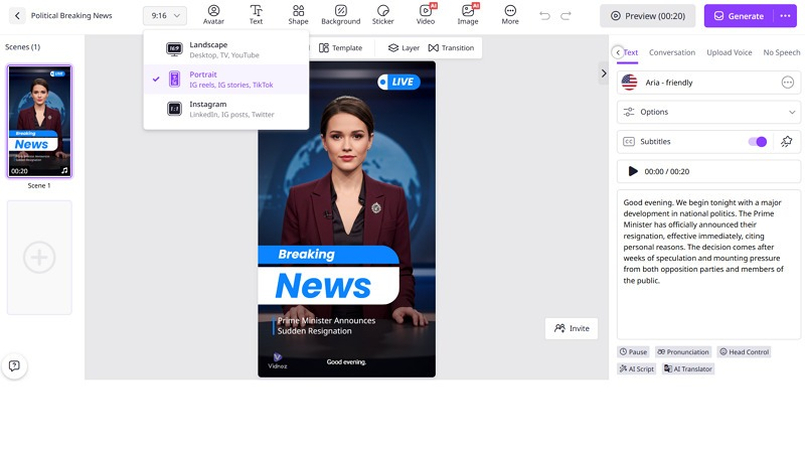 Vidnoz AI Convert Portrait Video to Landscape