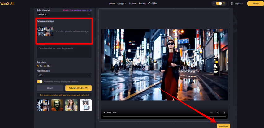 WanX AI Image to Video generation