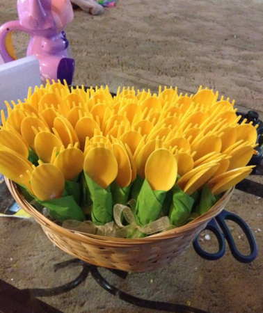 Wooden tulip bouquet prize for baby shower games