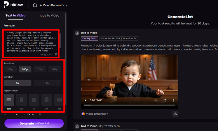 Writing a text prompt for an AI baby judge video