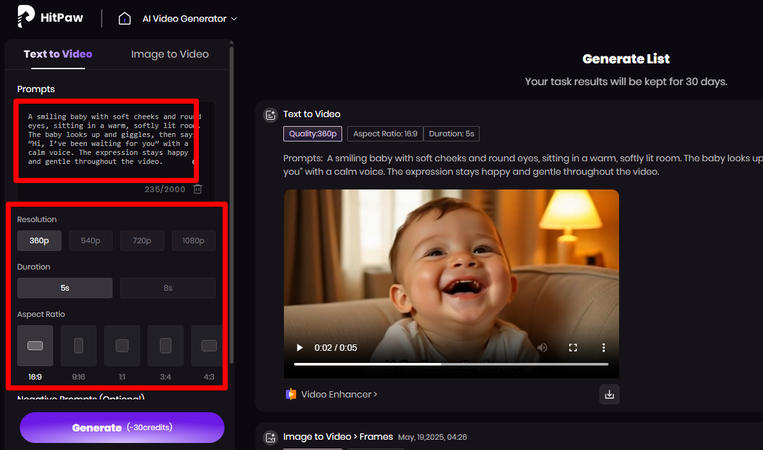 Writing a text prompt for an AI baby video