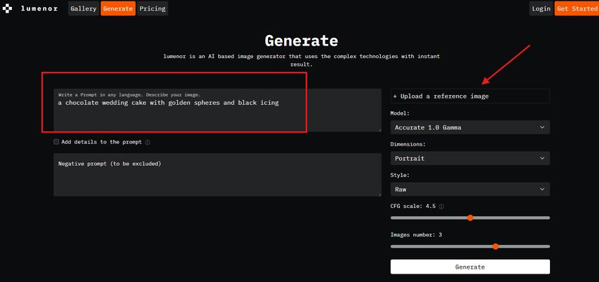 Writing a text prompt to generate an AI cake