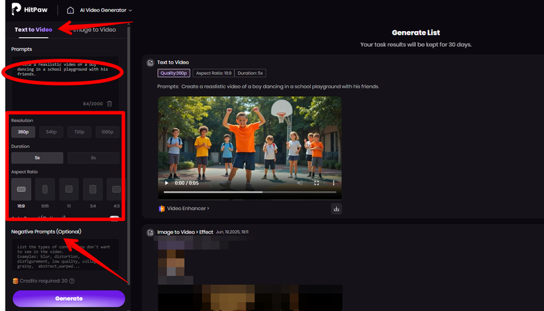 Writing text prompts in HitPaw AI Video Generator
