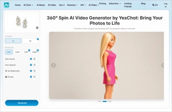 yeschat ai video generator options