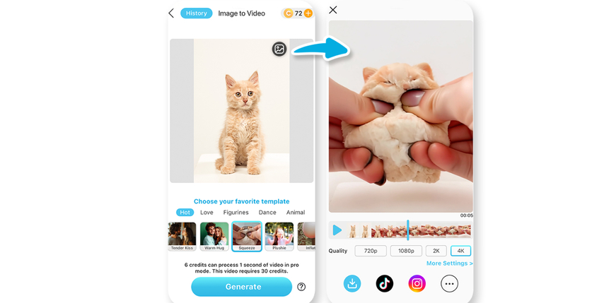 YouCam Video app for squish AI video effect