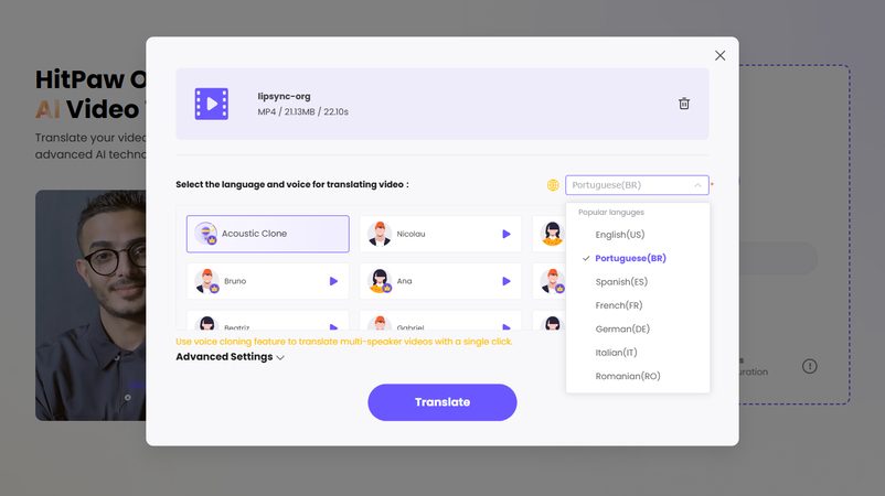 translate video subtitles in HitPaw