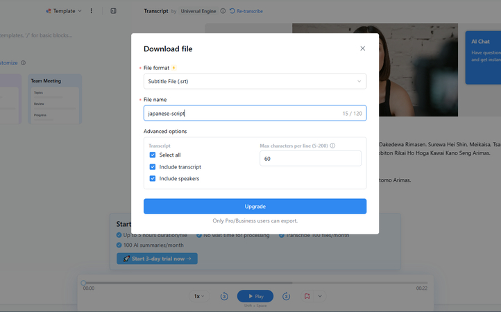Notta download subtitle files