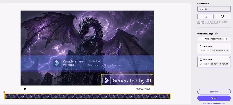 select filmora watermark area for ai removal