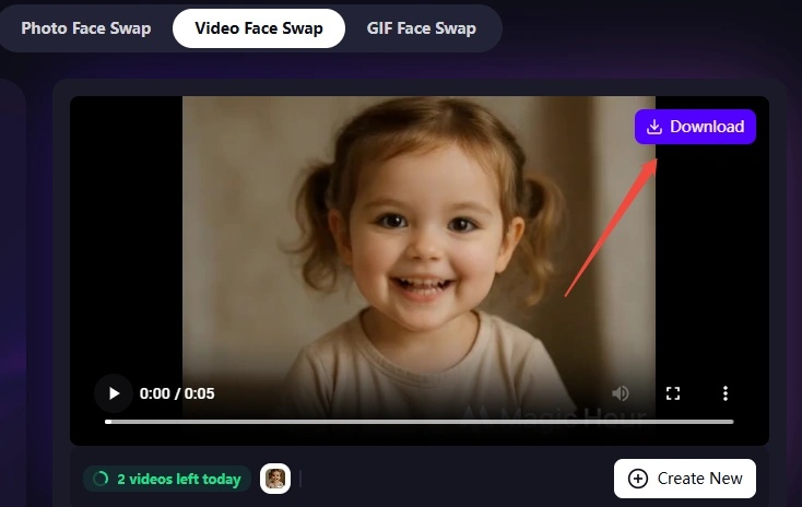 preview and download face swap result